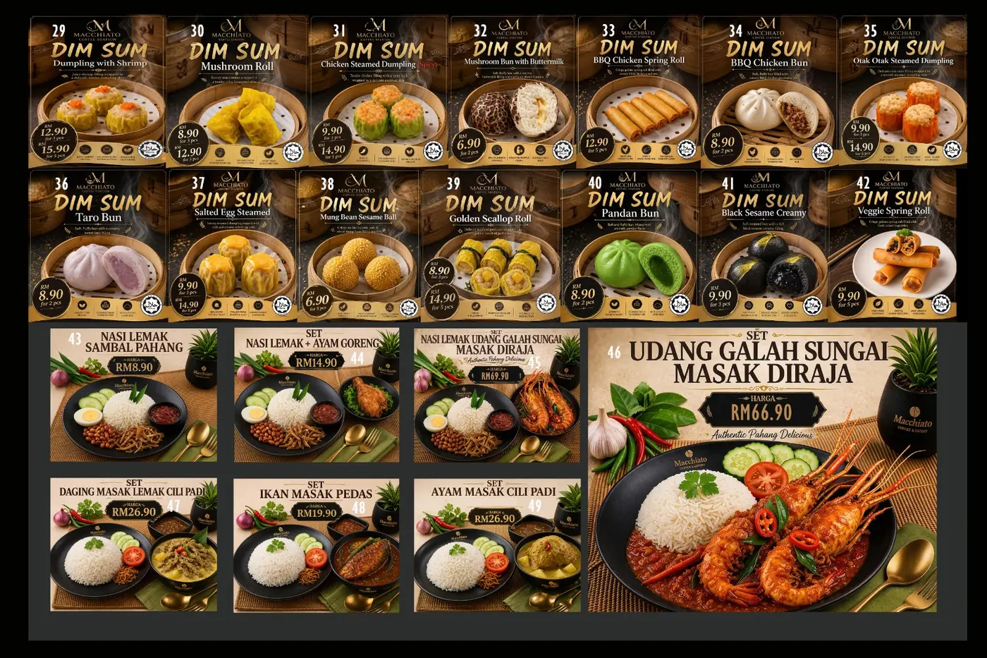 Macchiato Menu Board — Dim Sum & Authentic